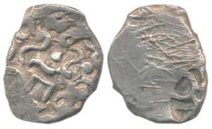 Punch-marked, Panchala Janapada (c. 400 BC), Silver ½ Karshapana, 2.05g, a geometrical mar