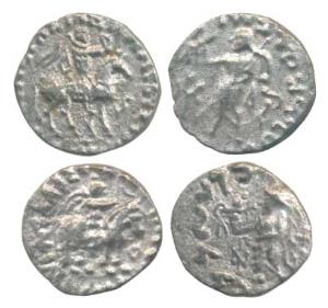 Indo-Scythian, Azes, Silver Drachm (2), king holding spear mounted on a horse to right on 