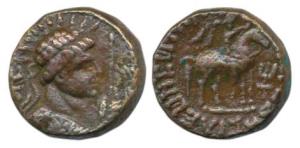 Kushanas, Soter Megas alias Wima Takto, Copper Drachm, 8.12g, bust of the Kushan ruler to 