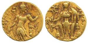 Guptas, Samudragupta, Gold Dinar, 7.75g, Sceptre type, obv. king nimbate standing left, ho