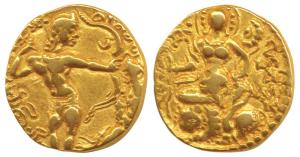 Guptas, Chandragupta II, Gold Dinar, 7.56g, Lion-Slayer type, obv. king slaying a lion wit