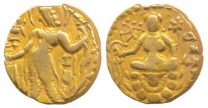 Guptas, Chandragupta II, Gold Heavy Dinar, 8.08g, Archer type, king nimbate, standing left