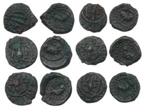 Vishnukundin dynasty (c. 450-615 AD), Copper base alloy Unit (6), bull facing right within