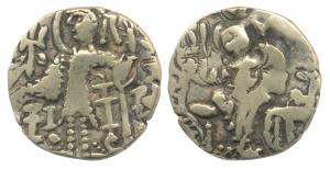 Kidara Kushanas, Anonymous (early 5th century AD), Base Gold Dinar, 7.74g, king standing l