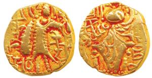 Kidara Kushanas, Salanavira (5th century AD), Base Gold Dinar, 7.83g, obv. king standing f