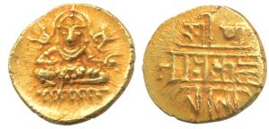 Vijayanagar, Krishna Deva Raya (1509-1529 AD), Gold ½ Pagoda, 1.68g, seated Balakrishna fl