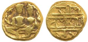 Vijayanagar, Sadasiva Raya (1543-1570 AD), Gold Pagoda, 3.4g, Lakshmi-Narayana (Vishnu and