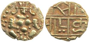 Nayakas of Chitradurga, Gold Durgi Pagoda, 3.3g, Krishna as Bal Gopal on obv., Nagari lege