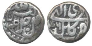 Akbar, Silver ½ Rupee, 5.64g, Kabul Mint, Ilahi type, Year 46, Month Di (KM 66.2). Very Fi