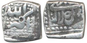 Akbar, Silver Square ½ Rupee, 5.63g, Ilahi type, mintless and monthless variety. Very Fine