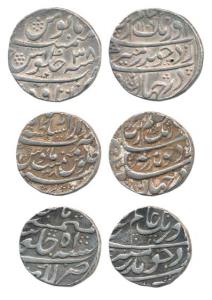Aurangzeb, Silver Rupee (3), Itawa Mint, AH 1106/38; Lakhnau Mint, RY 51; Dar-us- Sultanat