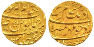 Aurangzeb, Gold Mohur, 10.93g, Alamgirpur Mint, RY 4, complete mint name at top (KM 315.7)