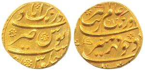 Aurangzeb, Gold Mohur, 10.94g, Aurangabad Mint, AH 1082, complete mint name at top on rev.