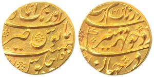 Aurangzeb, Gold Mohur, 10.92g, Aurangabad Mint, AH 1082/15, complete mint name at top on r
