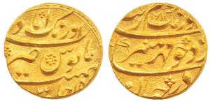 Aurangzeb, Gold Mohur, 10.92g, Aurangabad Mint, AH 1083/15, complete mint name at top on r