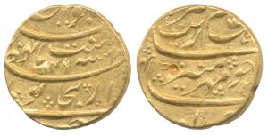 Aurangzeb, Gold Mohur, 10.90g, Dar al Zafar Bijapur Mint, RY 46 (KM 315.15). Very Fine+, R