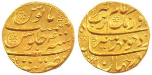 Aurangzeb, Gold Mohur, 10.94g, Tatta Mint, AH 1072/4, complete mint name at bottom (KM 315