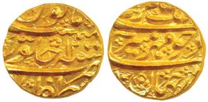 Aurangzeb, Gold Mohur, 10.94g, Zafarabad Mint, RY 12, Mihr-e-munir couplet (KM 315.49). Ni