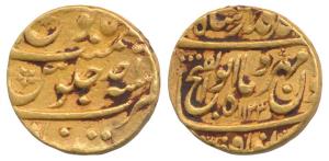 Jahandar Shah (AH 1124, 1712 AD), Gold Mohur, 10.86g, Khujista Bunyad Mint, AH 1124/Ahd, A