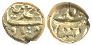 Muhammad Shah, Gold Pagoda, 3.33g, Imtiazgarh Mint, mint name in two lines on rev., name o