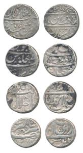 Silver Rupee (4), Akbar, Ahmedabad Mint, Ilahi 48, Month Khurdad; Jahangir, Delhi Mint, Ar