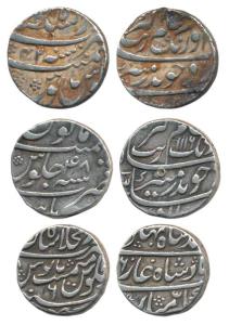 Silver Rupee (3), Aurangzeb, Burhanpur Mint, AH 1116/48; Aurangzeb, Dar-us-sultanate Lahor