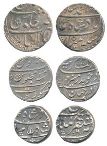 Silver Rupee (3), Aurangzeb, Surat Mint, AH 1102/34; Shah Alam Bahadur, Akbarabad Mint, RY
