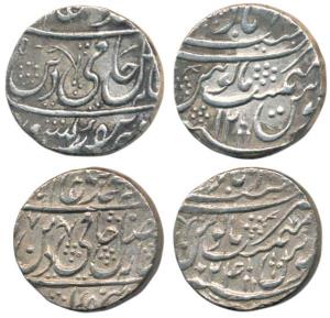 Najibabad Mint, Silver Rupee (2), in the name of Shah Alam II, RY 14 and 26, vertical dagg