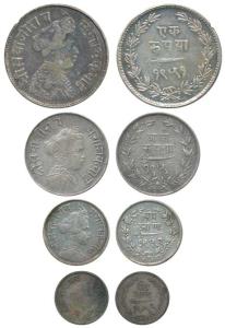 Sayaji Rao III, Silver Rupee, ½ (8 Annas), ¼ (4 Annas) and 1/8 (2 Annas), Broad flan, 1951