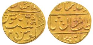 Jankoji Rao, Gold Mohur, 10.8g, Lashkar Mint, in the name of Shah Alam II, RY 2; inverted 