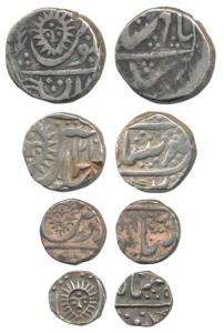 Tukoji Rao II (AH 1261-1304, 1844-1886 AD), set of 4, Silver Rupee, 1/2, ¼ and 1/8, Malhar