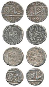 Silver Rupee (4), Tukoji II, Tukoji III and Shivaji Rao Holkar, AH 1266/96 and X277 (KM 76