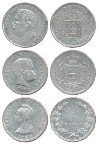 Luis I (Ludwig); Carlos I, Silver Rupee (3), 1881, 1892 and 1912. Very Fine+. (3)