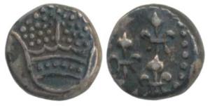 Silver ½ Fanon (Royalin), Pondicherry Mint, small pearled crown on obv., 5 fleur de lis on