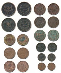 Copper ½ Anna, 1835 and 1845, ¼ Anna, 1835 (4) all different types, 1857 and 1858, ½ Pice 