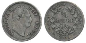 William IV, Silver ¼ Rupee, 1835, F incuse, 19 Berries, without dot after date. Very Fine,