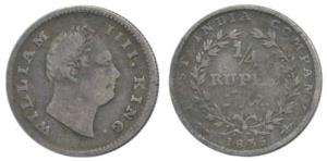 William IV, Silver ¼ Rupee, 1835, No initials, 20 Berries, without dot after date. Fine, S