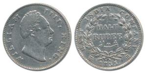 William IV, Silver ½ Rupee, 1835, No initials, 20 Berries. Very Fine, Rare.