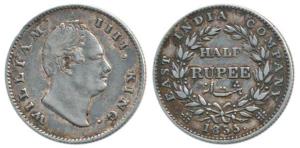 William IV, Silver ½ Rupee, 1835, RS incuse, 21 Berries. Very Fine+, Very Rare.