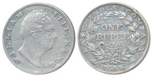 William IV, Silver Rupee, 1835, No initials, B / II / 20 Berries, slight die rotate. About
