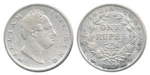 William IV, Silver Rupee, 1835, R.S. incused, B / II / 20 Berries. Fine+.