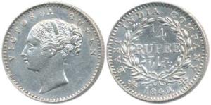 Victoria Queen, Silver ¼ Rupee, 1840, continuous legend, English head, 20 Berries. About U