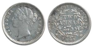 Victoria Queen, Silver 2 Annas, 1841, divided legend, Madras Mint, S incused, W.W raised, 