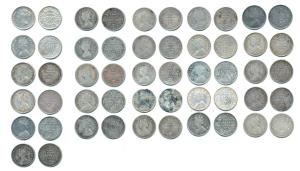 Victoria Queen and Empress, Silver 2 Annas, date set of 25 different dates from 1841 to 19