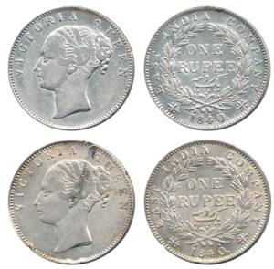 Victoria Queen, Silver Rupee, 1840, continuous legend, English Head, 19 Berries. Good to F