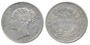 Victoria Queen, Silver Rupee, 1840, continuous legend, English Head, 19 Berries. Very Fine