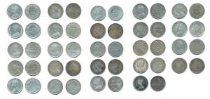 Victoria Queen and Empress, Silver ¼ Rupee, set of 24 different dates from 1862 to 1901 ex