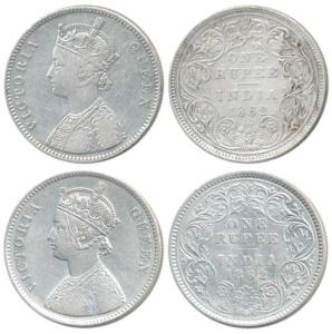 Victoria Queen, Silver Rupee (2), 1862 A / II / 0 / 10 dots and A / III. Very Fine. (2)