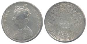 Victoria Queen, Silver Rupee, 1862, A / II / 1 / 10, with top dot above N of One. Fine, Ra