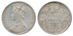 Victoria Queen, Silver Rupee, 1862, A2 / 1 / 2 dots. About Extremely Fine, Rare.